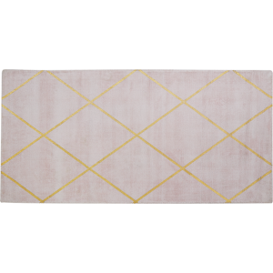 Beliani Area Rug Pink Gold Pattern 80 x 150 cm Viscose Geometric Living Room Bedroom Material:Viscose Size:xx80