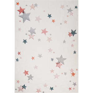 Beliani Area Rug White and Multicolour Cotton Stars Pattern 140 x 200 cm Low Pile for Children Playroom  Material:Cotton Size:xx140