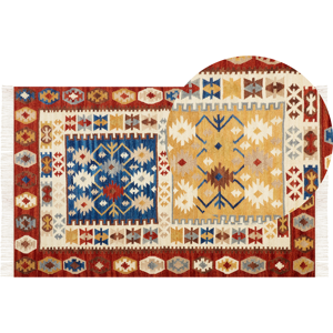 Beliani Kilim Area Rug Multicolour Wool 140 x 200 cm Hand Woven Flat Weave Oriental Pattern with Tassels Traditional Living Room Bedroom Material:Wool Size:xx140