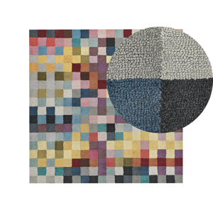 Beliani Area Rug Multicolour Wool 200 x 200 cm Hand Tufted Geometric Patchwork Pattern Boho Living Room Bedroom Material:Wool Size:xx200