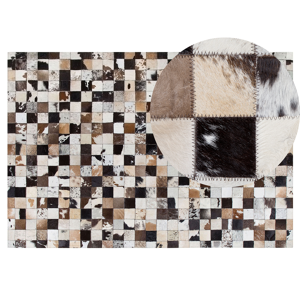 Beliani Rug Brown Beige Leather 140 x 200 cm Modern Patchwork Cowhide Handcrafted Material:Cowhide Leather Size:xx140