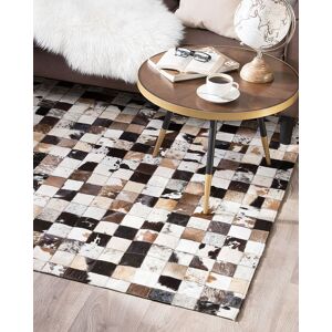 Beliani Rug Brown Beige Leather 140 x 200 cm Modern Patchwork Cowhide Handcrafted Material:Cowhide Leather Size:xx140