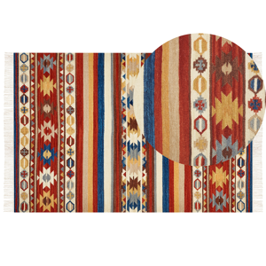 Beliani Kilim Area Rug Multicolour Wool 200 x 300 cm Hand Woven Flat Weave Oriental Pattern with Tassels Traditional Living Room Bedroom Material:Wool Size:xx200