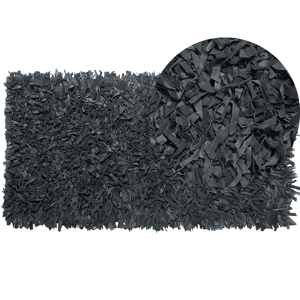 Beliani Area Rug Carpet Black Genuine Leather Shaggy Hand Woven Rectangular 80 x 150 cm Modern Design Material:Leather Size:xx80