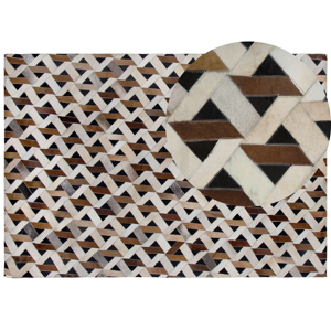 Beliani Area Rug Carpet Brown and Grey Leather Geometric Pattern 160 x 230 cm Rustic Boho Material:Leather Size:xx160