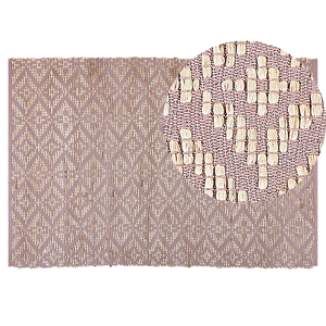 Beliani Area Rug Carpet Pink and Beige Cotton Jute 140 x 200 cm Geometric Pattern Rustic Boho Material:Cotton Size:xx140