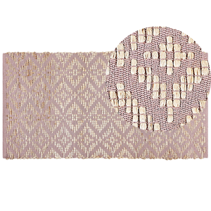 Beliani Area Rug Carpet Pink and Beige Cotton Jute 80 x 150 cm Geometric Pattern Rustic Boho Material:Cotton Size:xx80