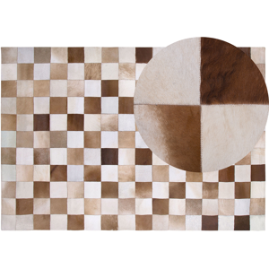 Beliani Area Rug Carpet Brown and Beige Leather Chequered 160 x 230 cm Rustic Country Material:Cowhide Leather Size:xx160