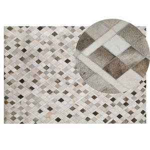 Beliani Area Rug Carpet Grey and Beige Leather Chequered 140 x 200 cm Rustic Modern Material:Cowhide Leather Size:xx140