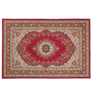Beliani Area Rug Carpet Red Multicolour Polyester Fabric Floral Oriental Pattern Rubber Coated Bottom 140 x 200 cm Material:Polyester Size:xx140