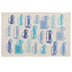 Beliani Kids Rug Blue and White Cotton Fabric 60 x 90 cm Car Pattern Rectangular Nursery Decorations Material:Cotton Size:xx60