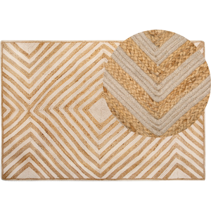 Beliani Area Rug Carpet Beige Cotton Jute Geometric Pattern 140 x 200 cm Rustic Boho Material:Cotton Size:xx140