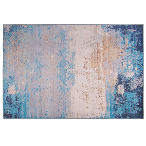 Beliani Area Rug Carpet Blue Polyester Fabric Abstract Distressed Pattern Rubber Coated Bottom 140 x 200 cm Material:Polyester Size:xx140