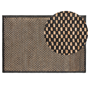 Beliani Area Rug Carpet Black and Beige Leather Jute Chequered 140 x 200 cm Rustic Boho Material:Leather Size:xx140