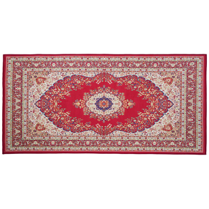 Beliani Area Rug Carpet Red Multicolour Polyester Fabric Floral Oriental Pattern Rubber Coated Bottom 80 x 150 cm Material:Polyester Size:xx80