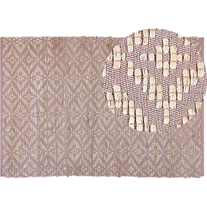 Beliani Area Rug Carpet Pink and Beige Cotton Jute 160 x 230 cm Geometric Pattern Rustic Boho Material:Cotton Size:xx160