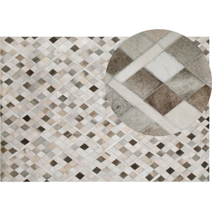 Beliani Area Rug Carpet Grey and Beige Leather Chequered 160 x 230 cm Rustic Modern Material:Cowhide Leather Size:xx160