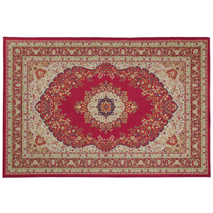 Beliani Area Rug Carpet Red Multicolour Polyester Fabric Floral Oriental Pattern Rubber Coated Bottom 160 x 230 cm Material:Polyester Size:xx160