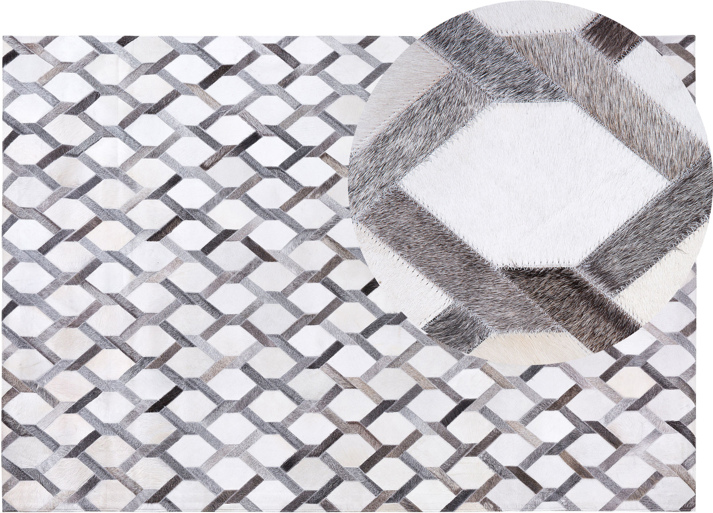 Beliani Area Rug Grey Leather 140 x 200 cm Patchwork Cowhide Geometric Rectangular Modern