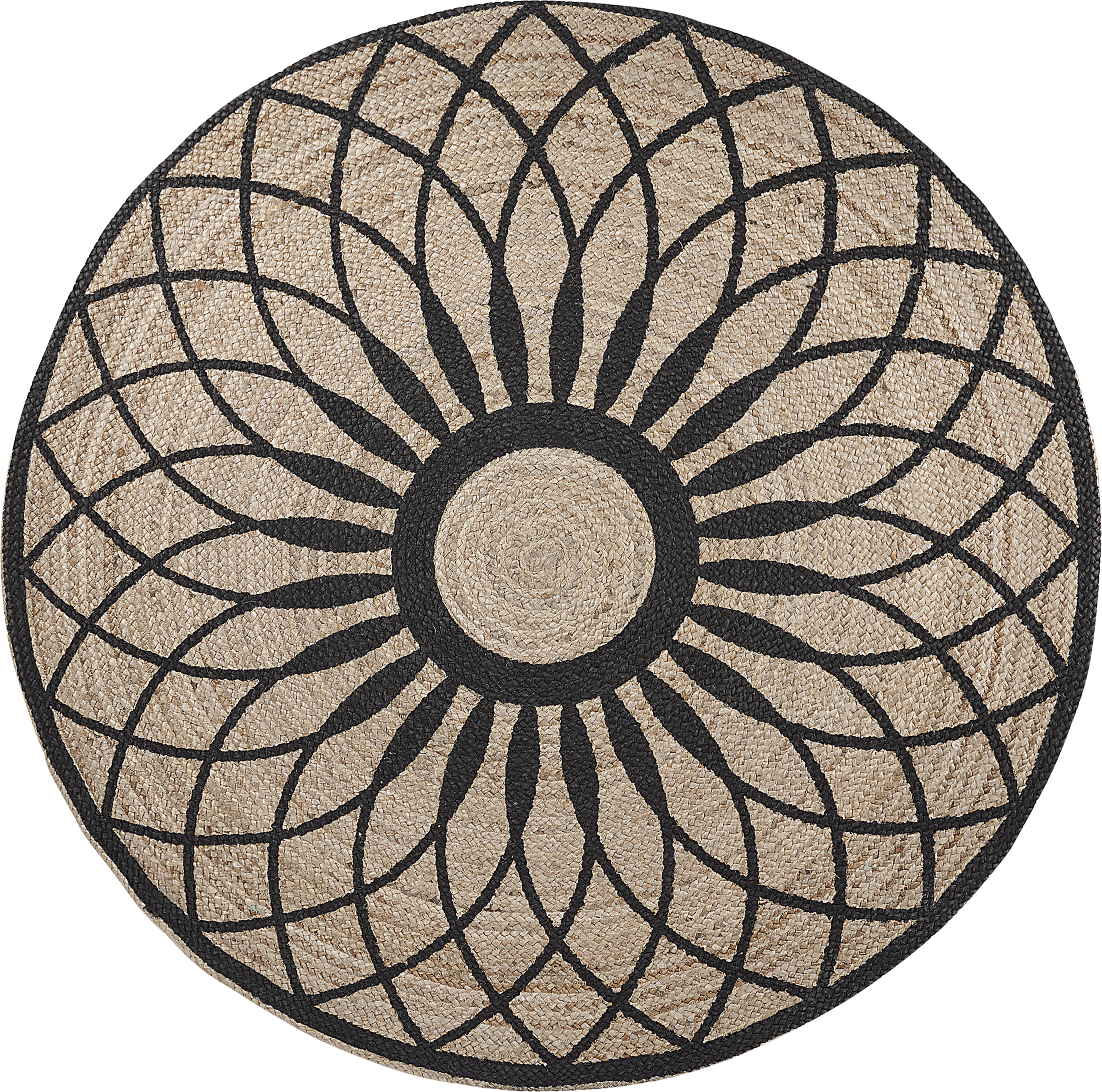 Beliani Area Rug Beige Black Round 140 cm Boho Mandala Print Rustic Jute