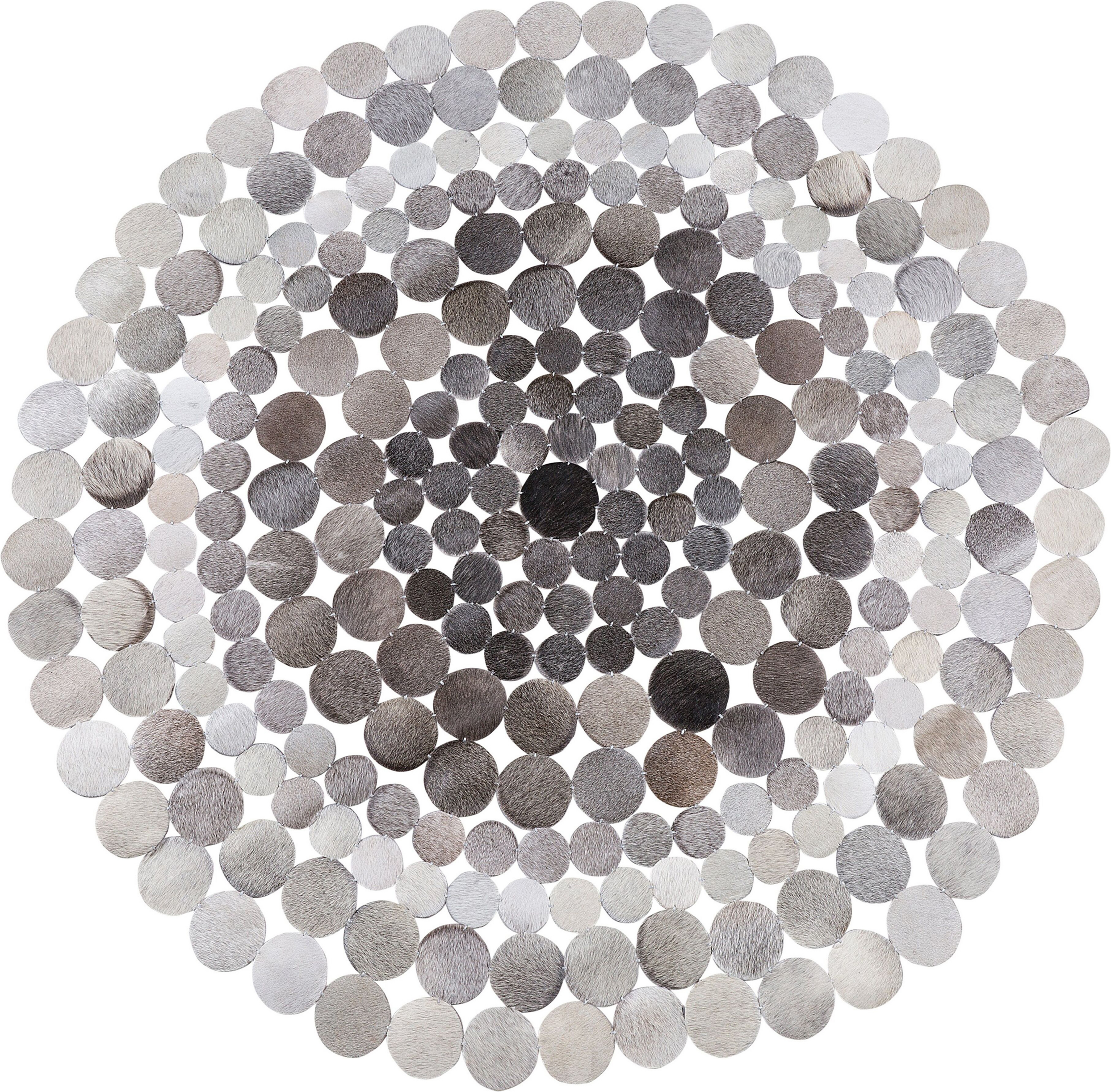 Beliani Round Rug Grey Leather ø 140 cm Handcrafted Contemporary