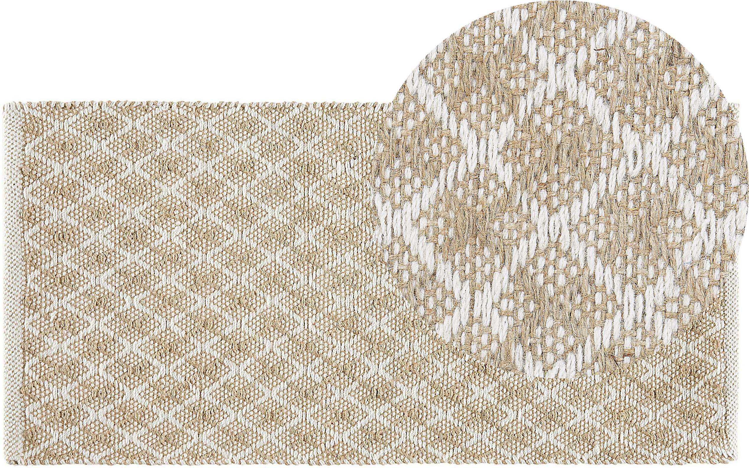 Beliani Runner Rug Beige Jute and Wool 50 x 80 cm Small Hand Woven Boho Hallway Bedroom