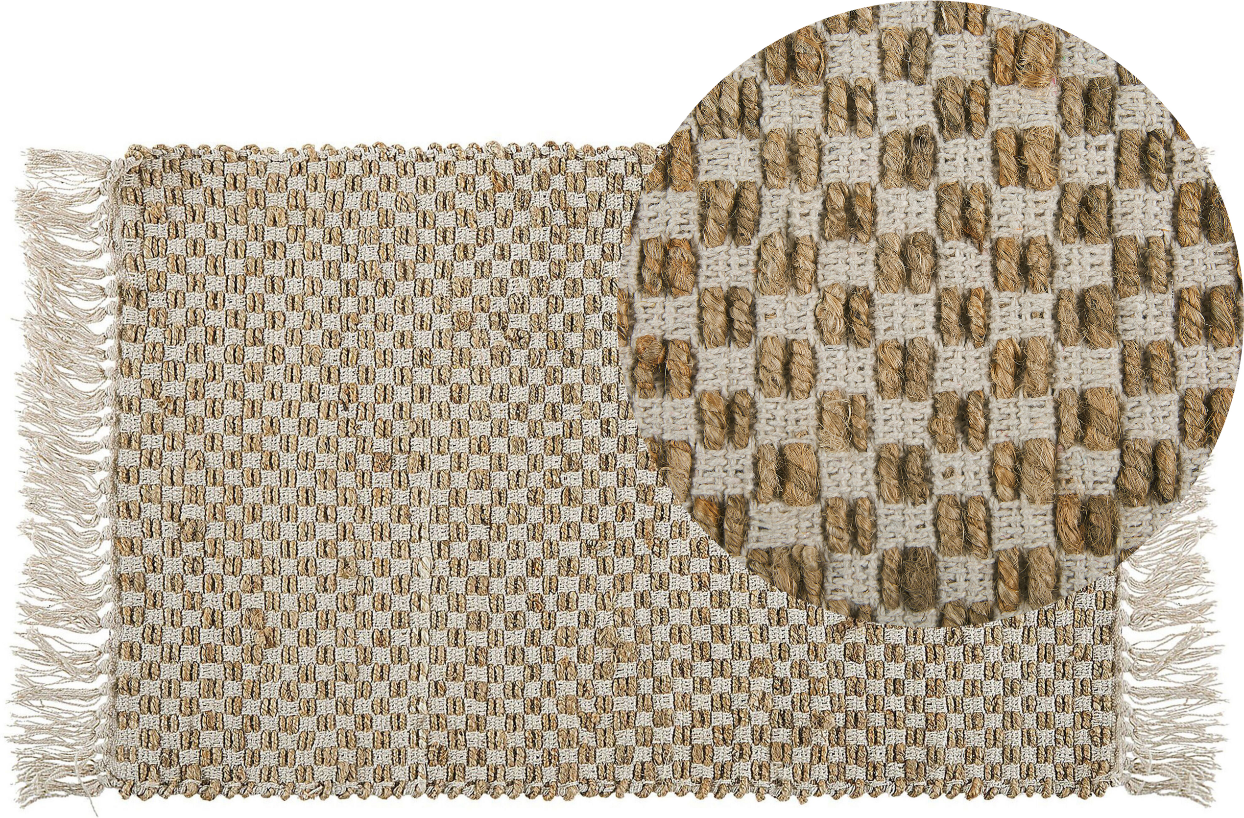 Beliani Runner Rug Beige Jute and Cotton 50 x 80 cm Fringed Hand Woven Boho Hallway Bedroom