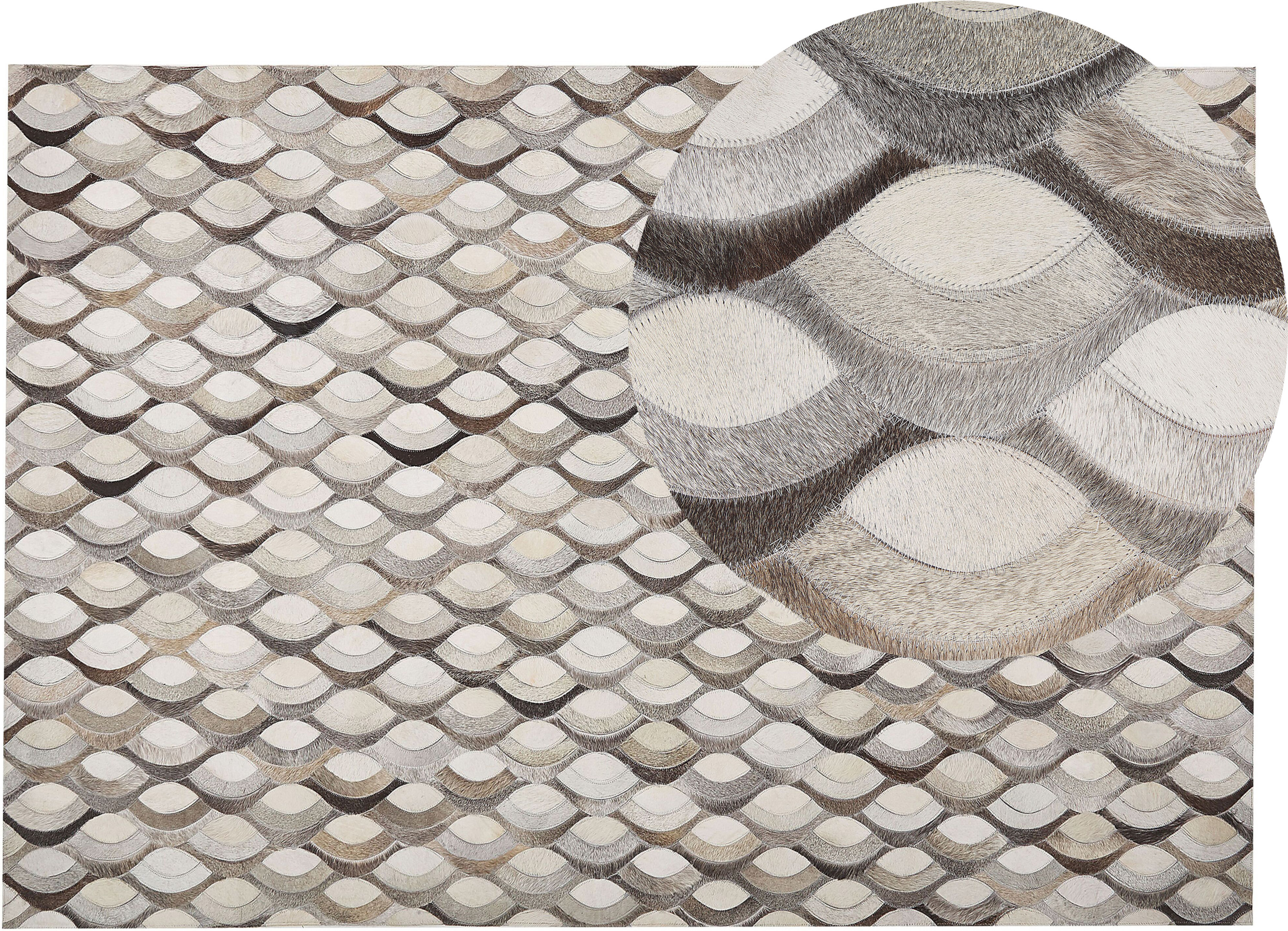 Beliani Area Rug Beige and Brown Cowhide Leather 140 x 200 cm Patchwork Weaving Pattern Retro