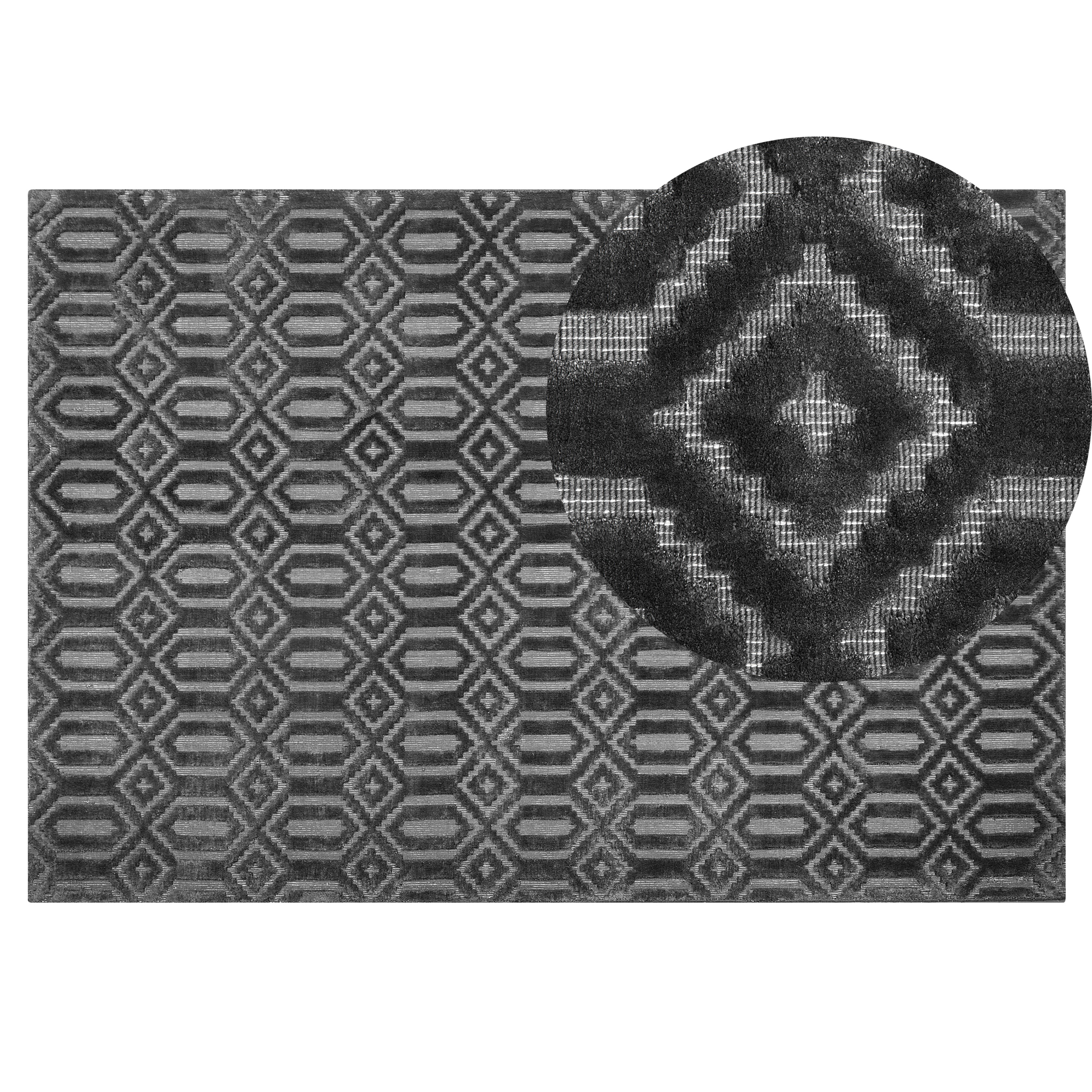 Beliani Rug Grey Viscose 140 x 200 cm Geometric Pattern Hand Woven Flatweave