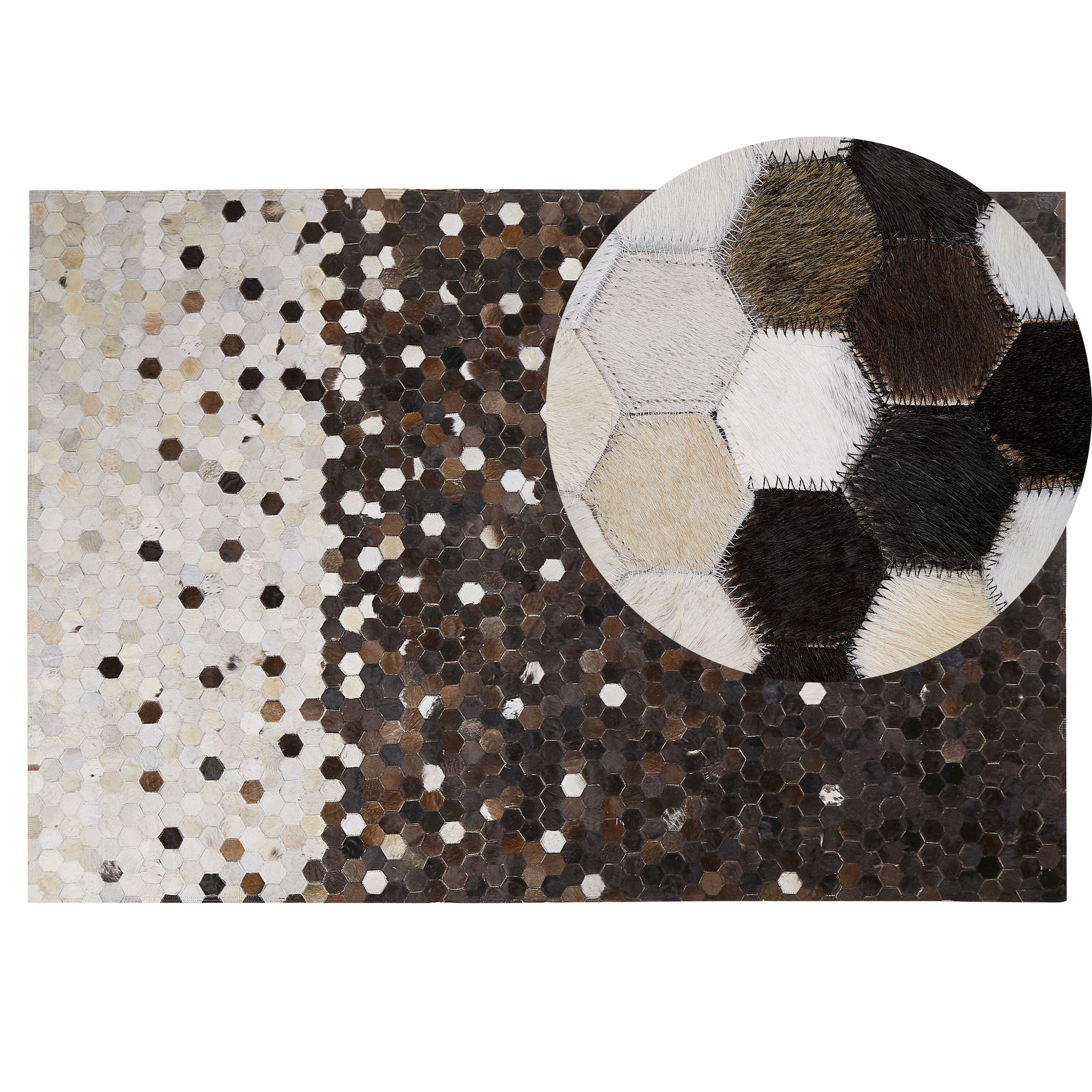 Beliani Area Rug Brown with Beige Leather 140 x 200 cm Rustic Patchwork
