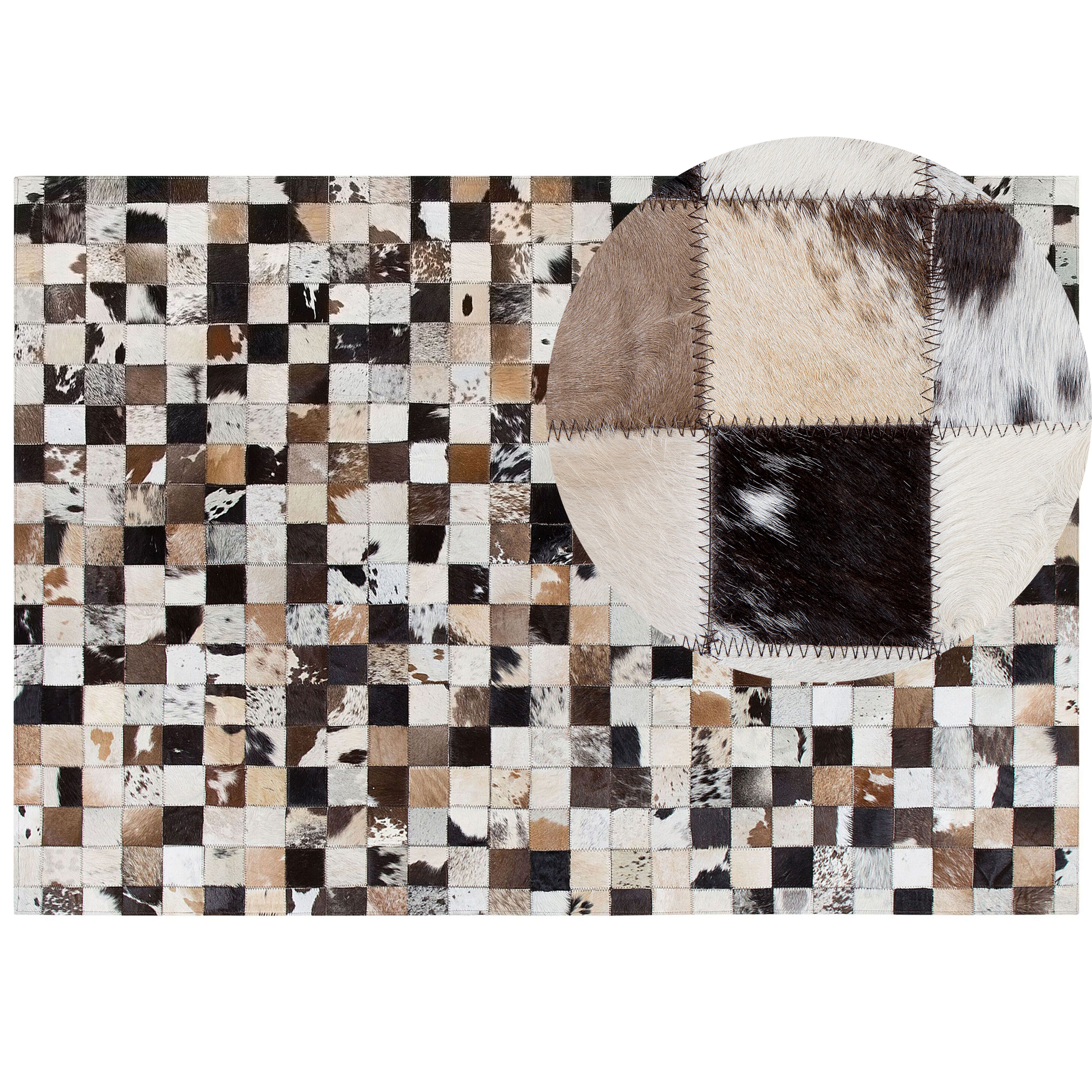 Beliani Rug Brown Beige Leather 160 x 230 cm Modern Patchwork Cowhide Handcrafted