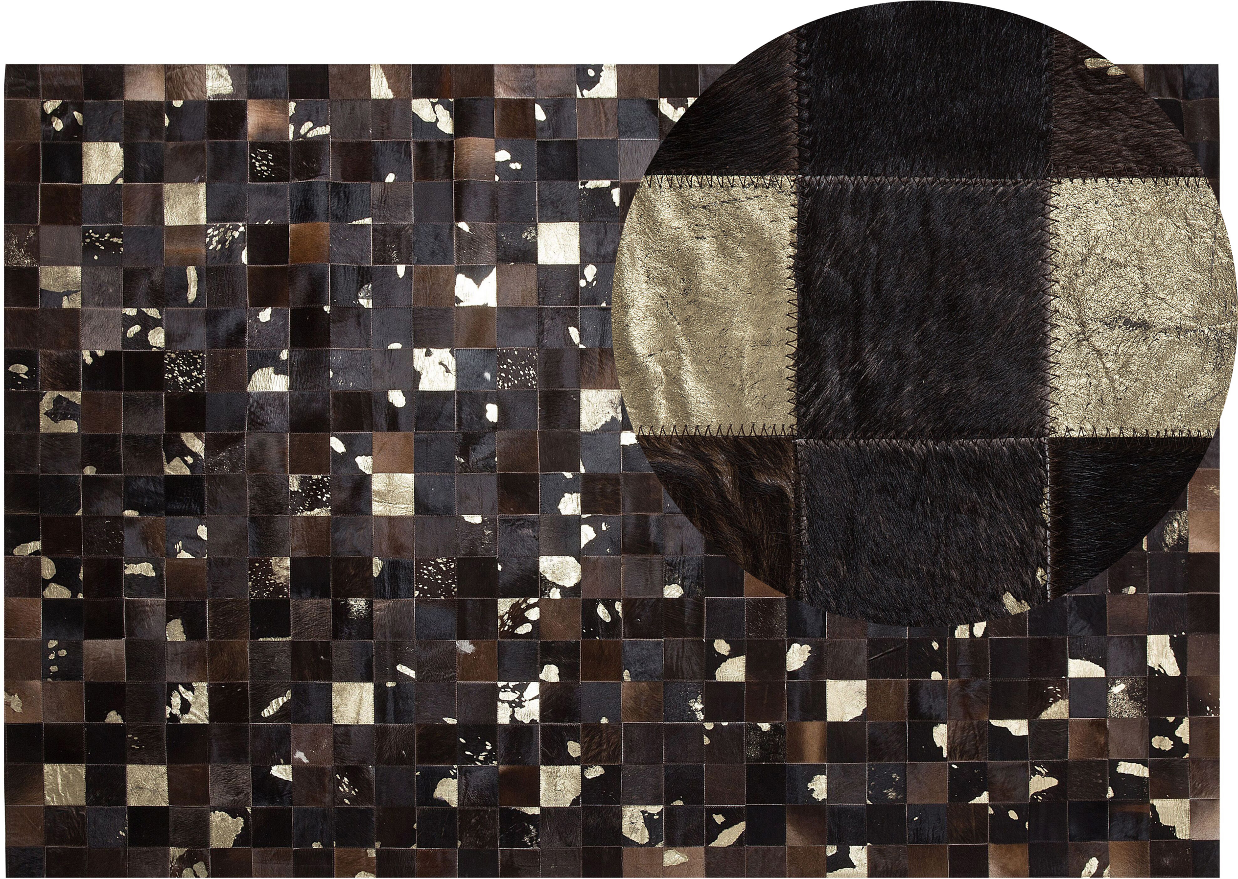 Beliani Rug Brown Genuine Leather 200 x 300 cm Cowhide Multiple Squares Hand Crafted