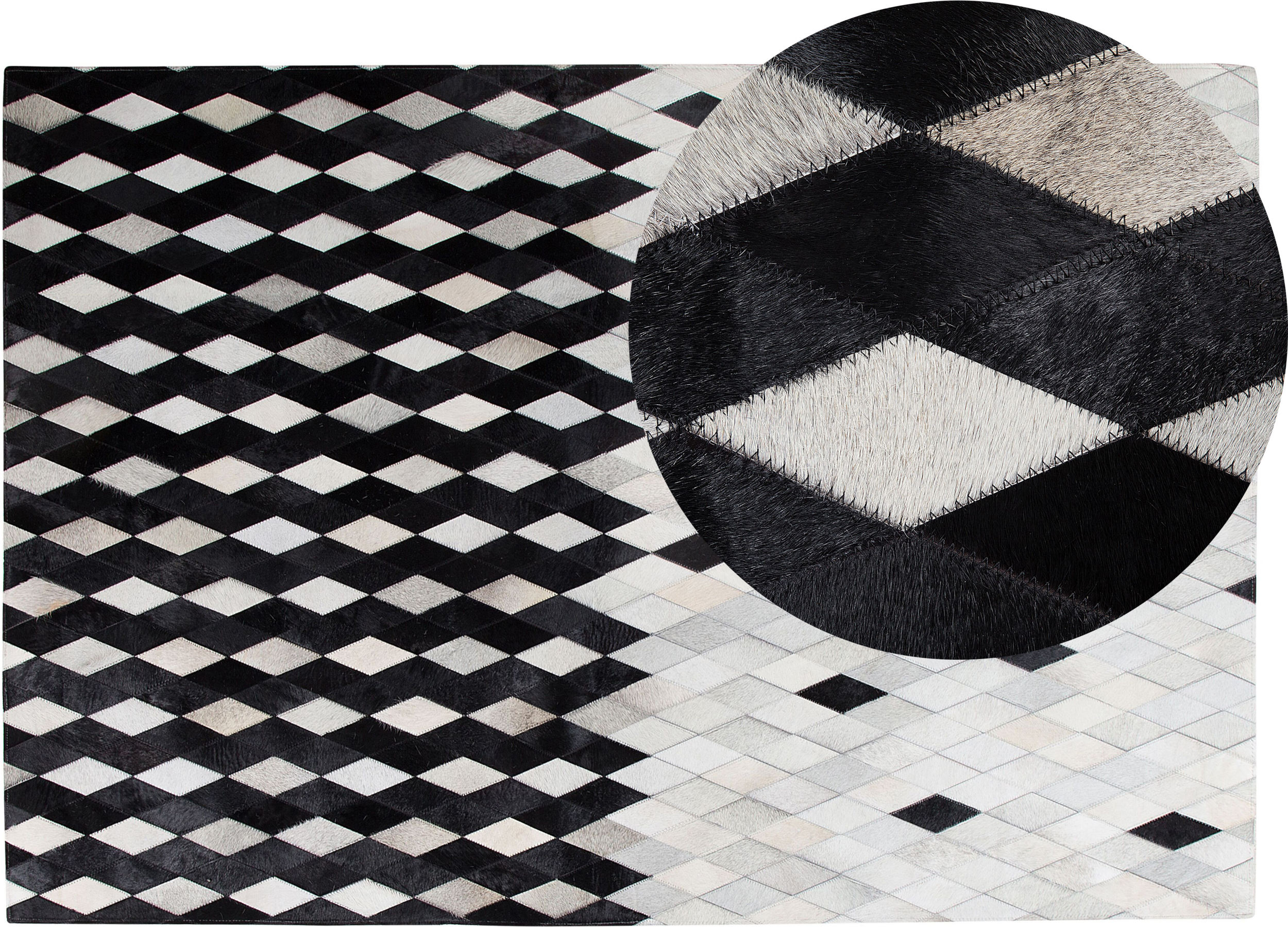 Beliani Rug Black and White Leather 140 x 200 cm Modern Patchwork Handcrafted