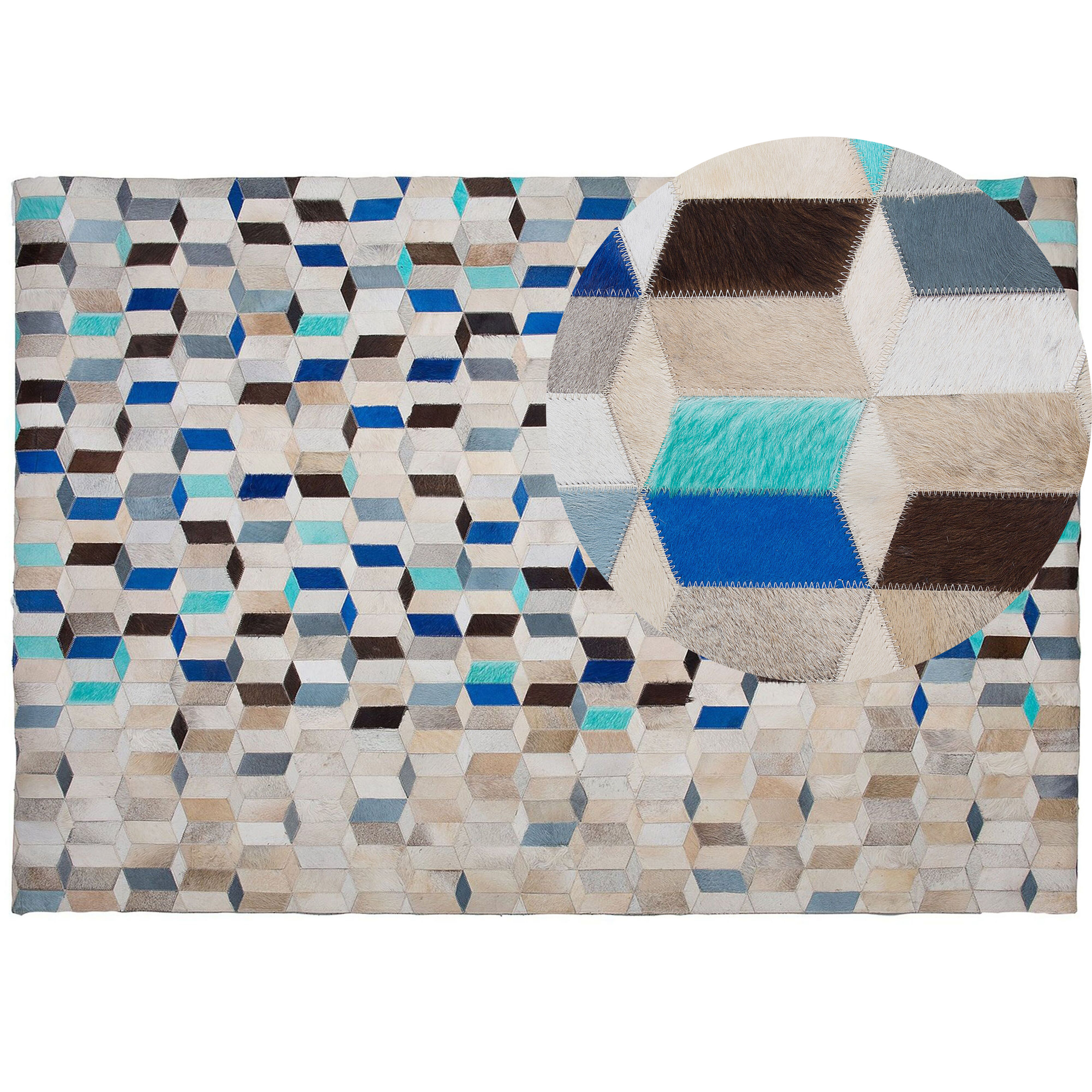 Beliani Area Rug Carpet Multicolour Cowhide Leather Patchwork Geometric Pattern Rectangular 160 x 230 cm
