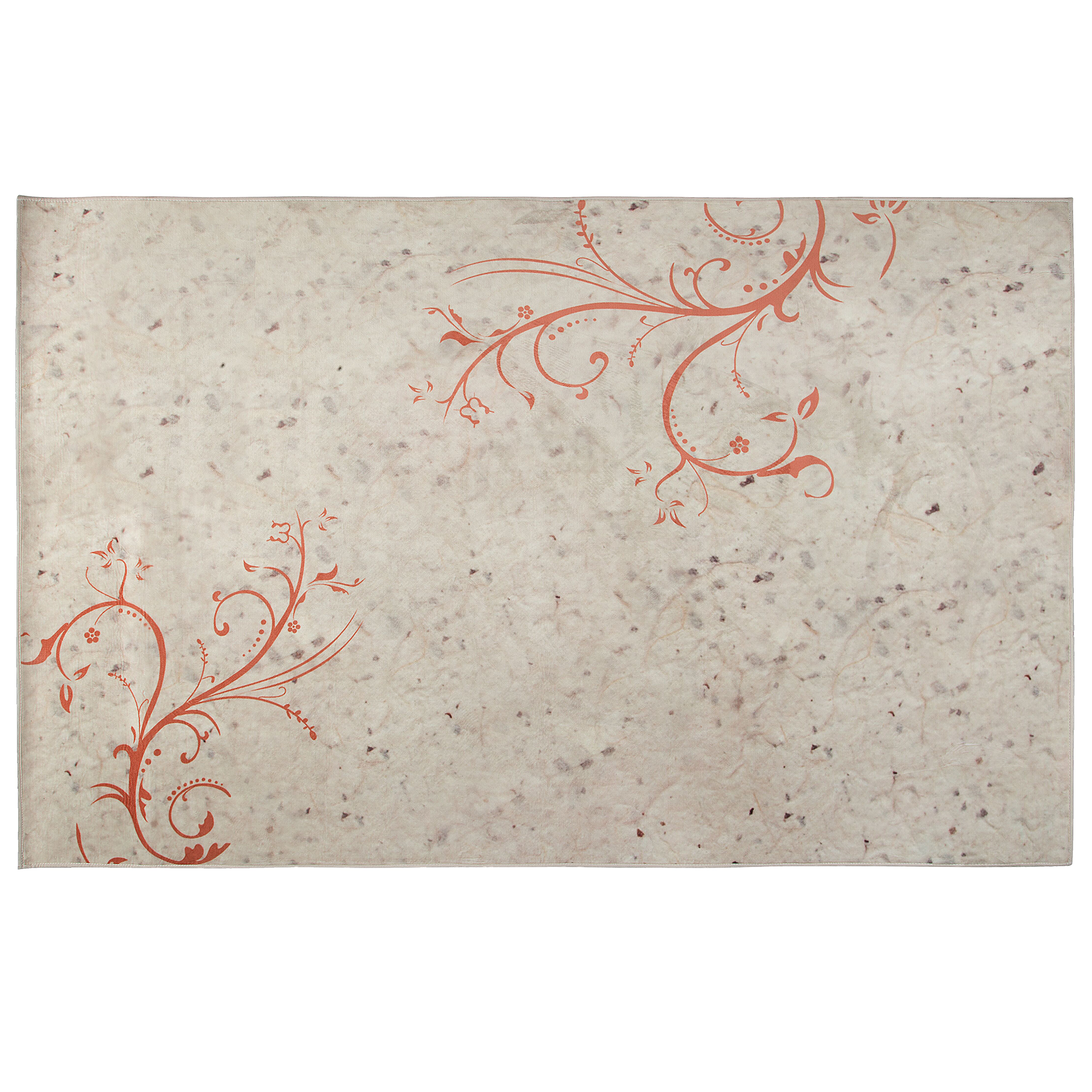 Beliani Area Rug Beige Fabric 140 x 200 cm Red Flower Motif Modern