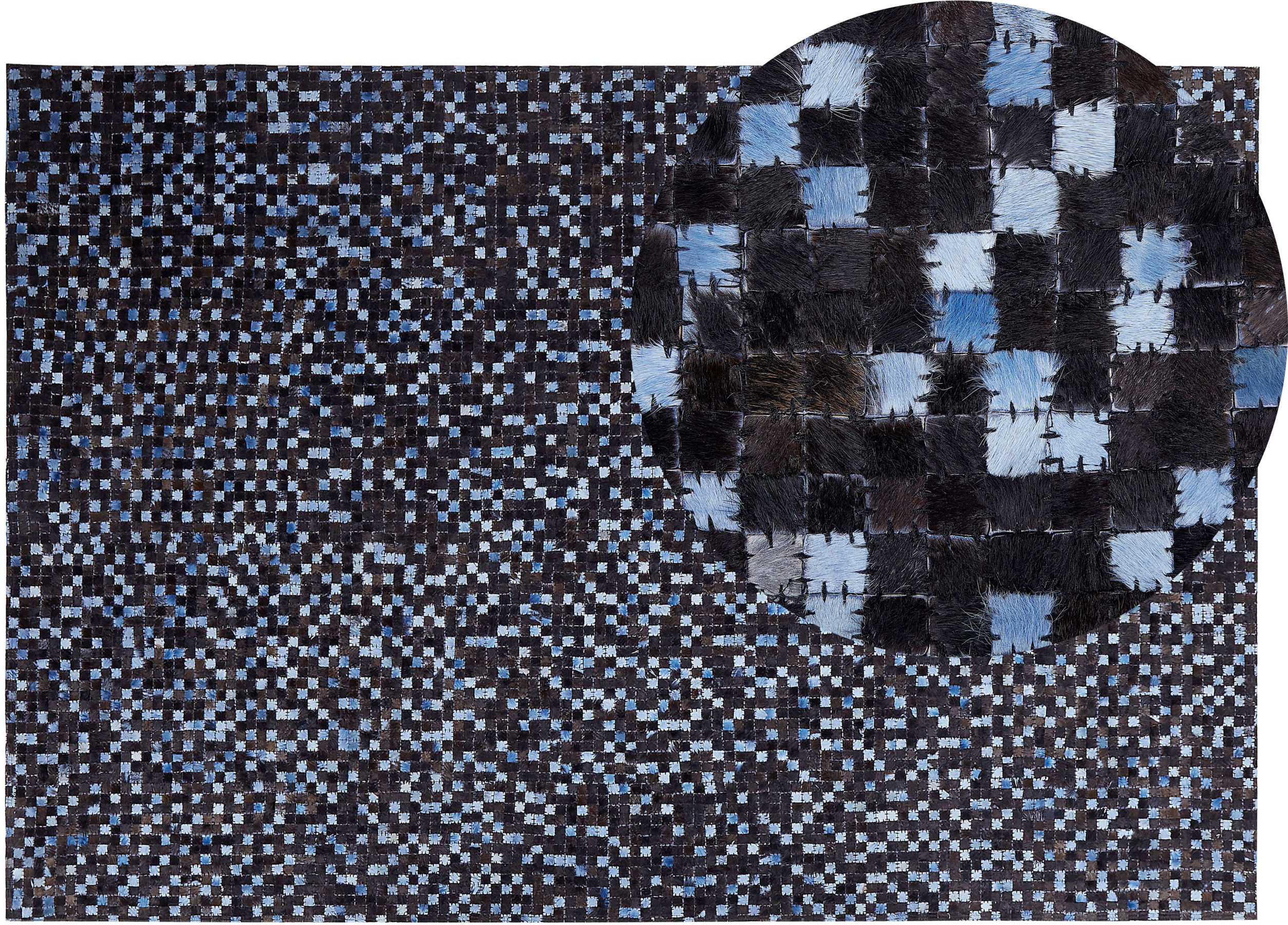 Beliani Area Rug Brown and Blue Genuine Cowhide Leather Rectangular 140 x 200 cm Patchwork Boho Decor