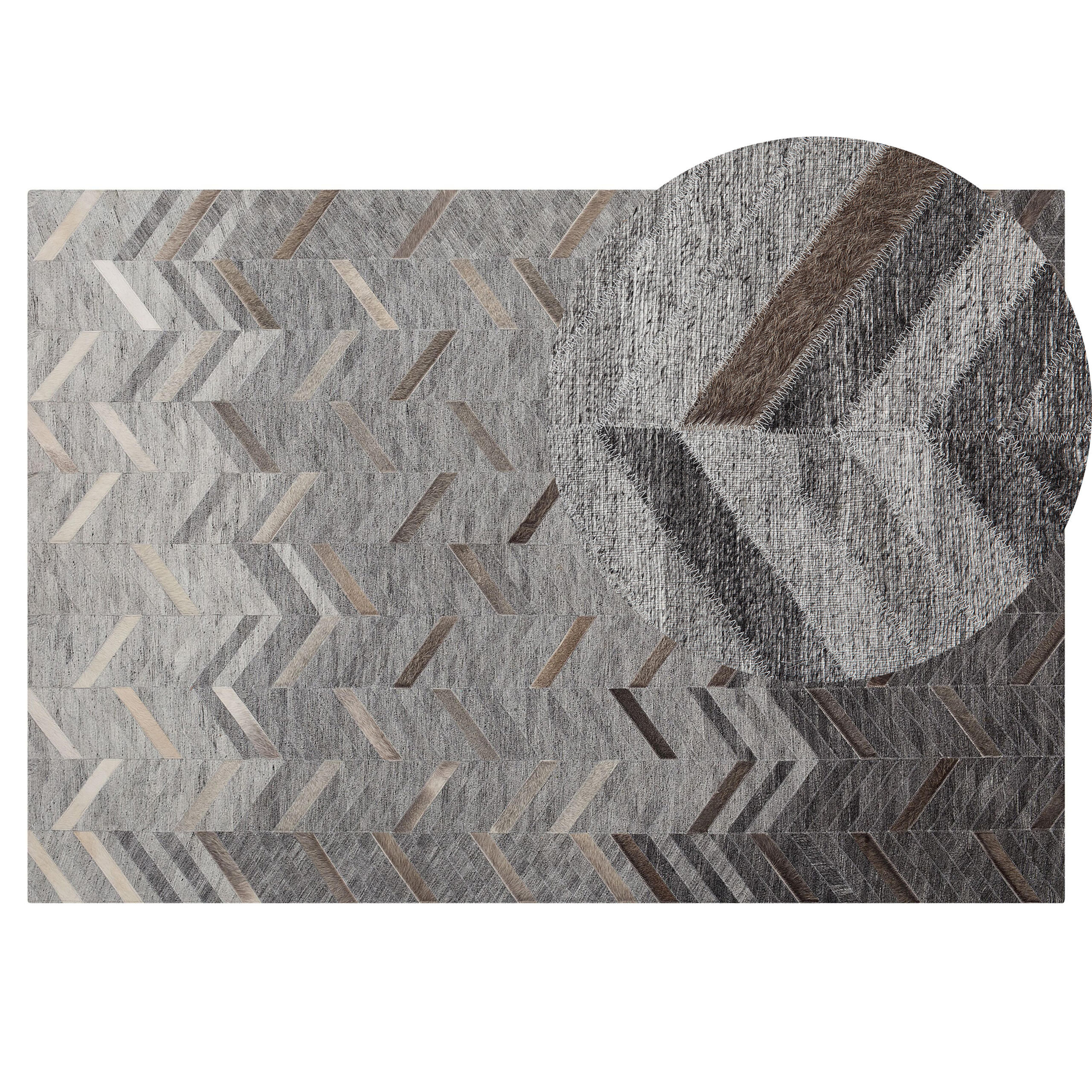 Beliani Area Rug 140 x 200 cm Grey Cowhide Leather Geometric
