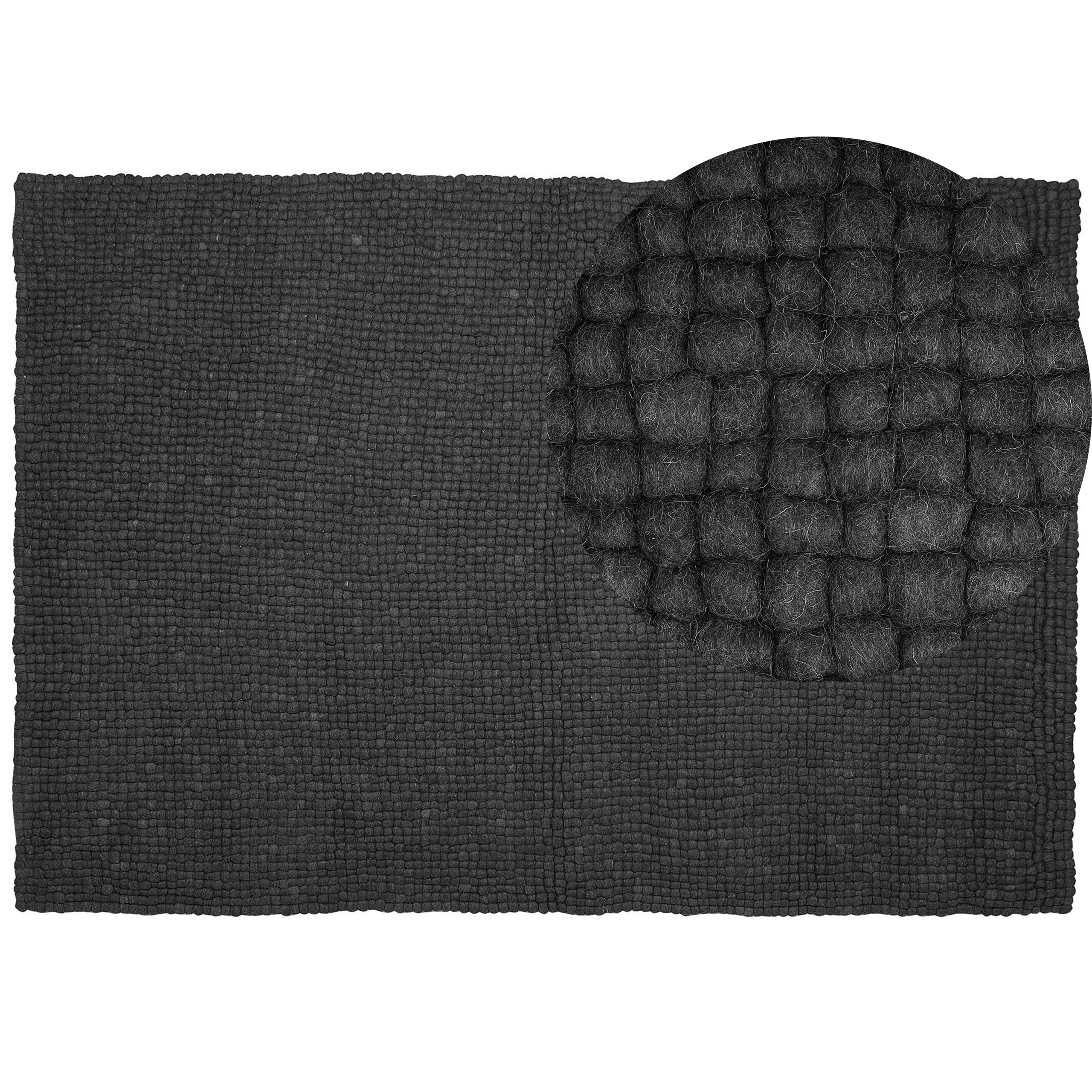 Beliani Area Rug Dark Grey 160 x 230 cm Wool Felt Ball Hand-Woven