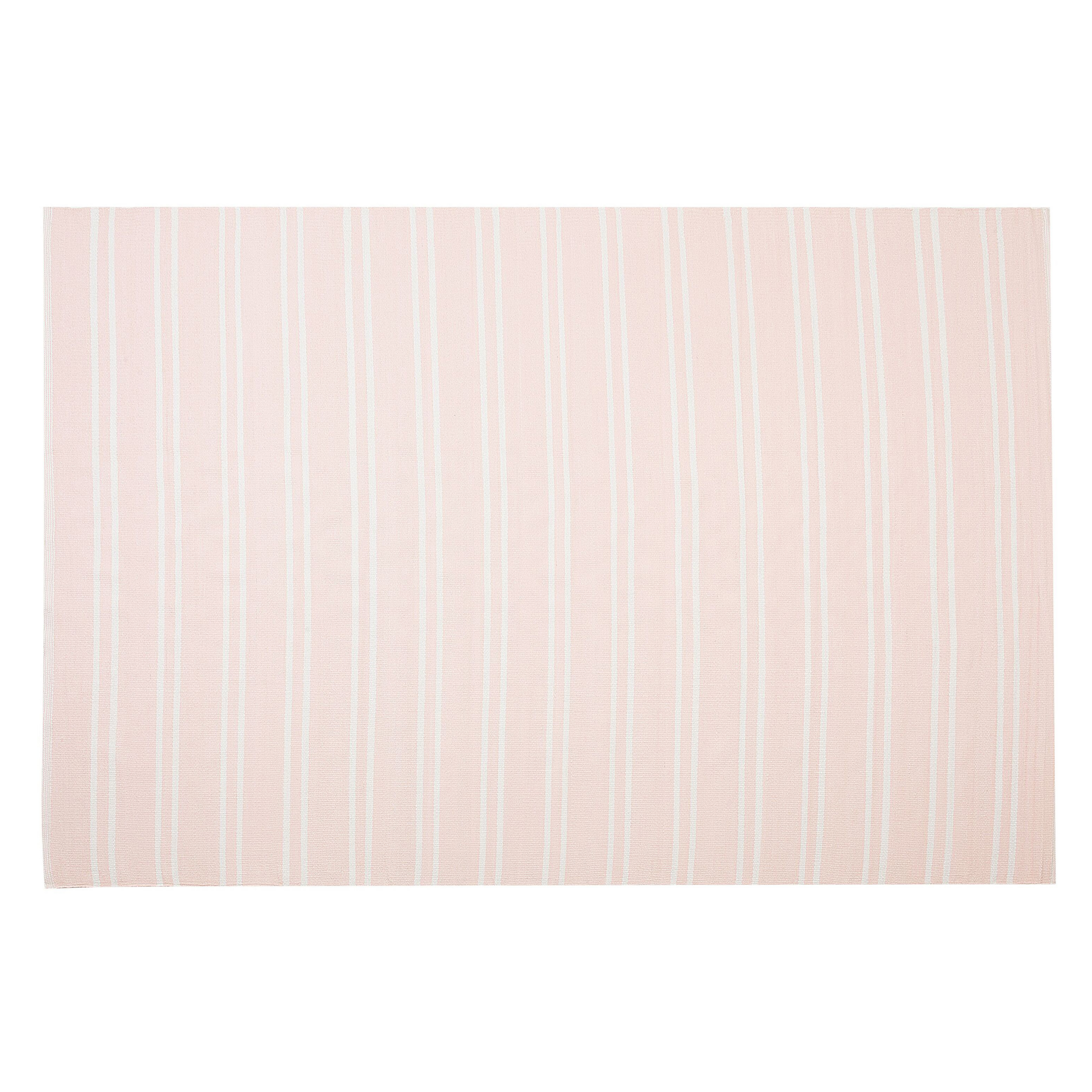 Beliani Area Rug Carpet Pink Reversible Synthetic Material Outdoor and Indoor White Stripes Rectangular 140 x 200 cm