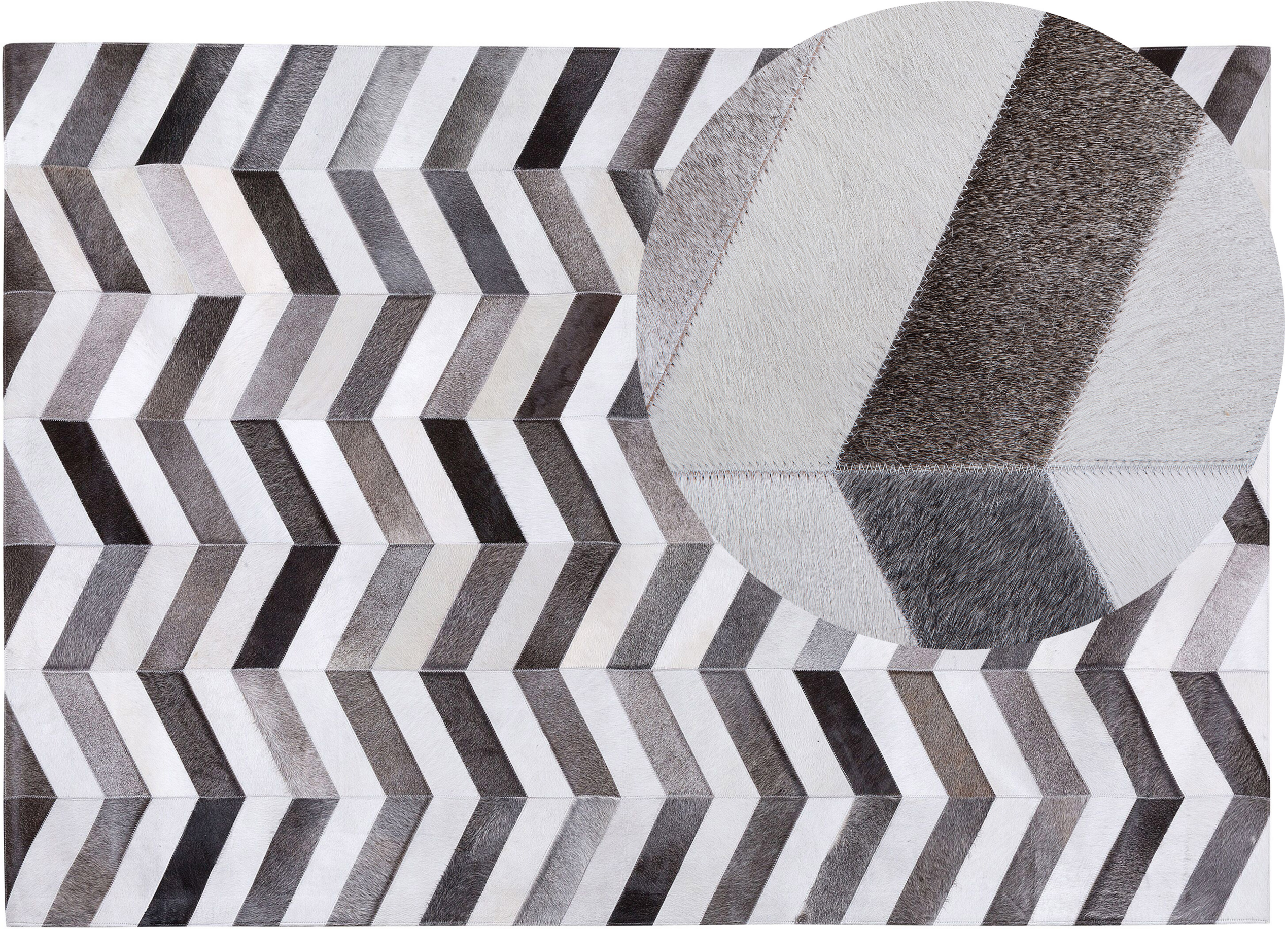 Beliani Area Rug Grey Leather 160 x 230 cm Patchwork Cowhide Zigzag Rectangular Modern