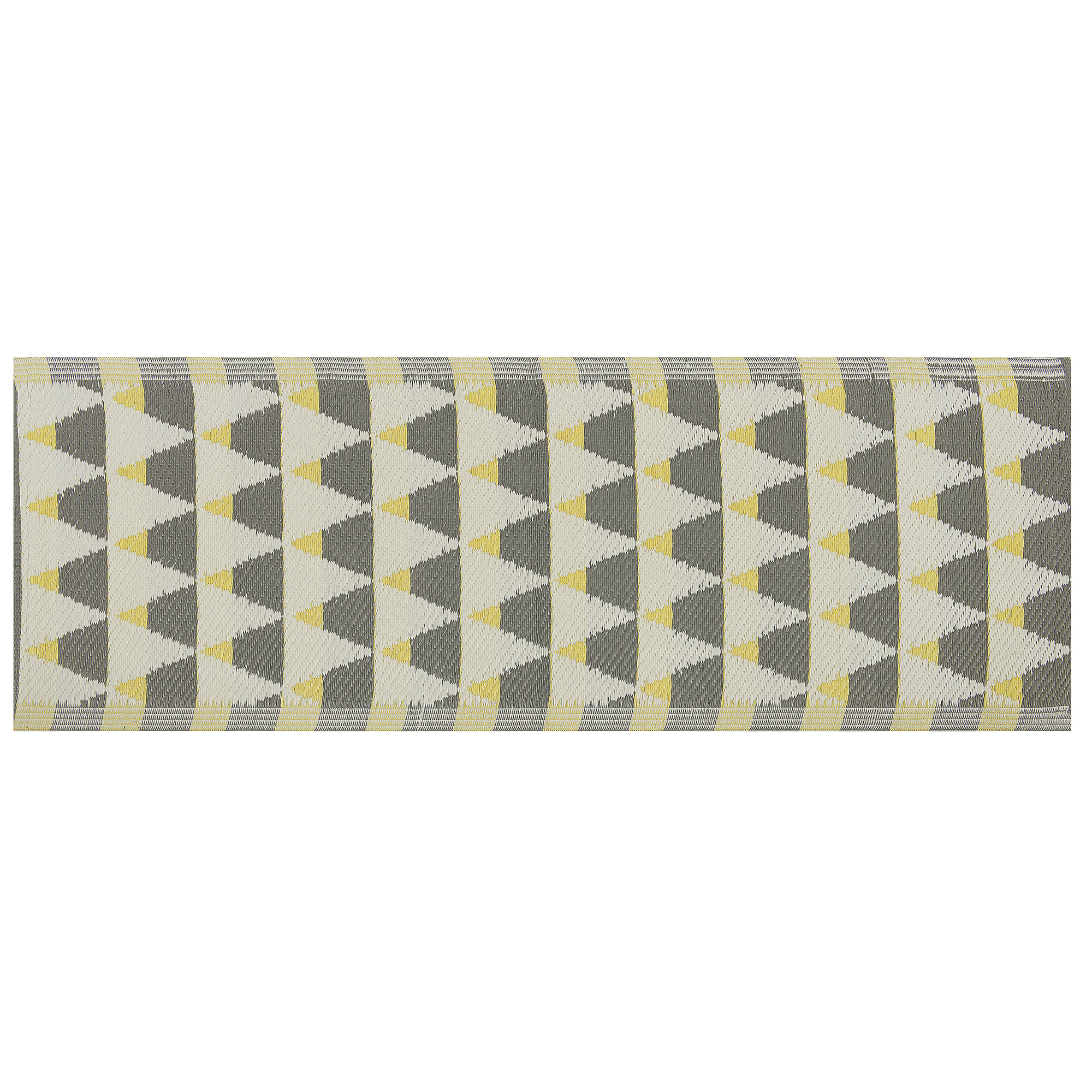 Beliani Outdoor Area Rug Grey and Yellow Synthetic Materials Rectangular 60 x 105 cm Triangle Pattern Balcony Accessories