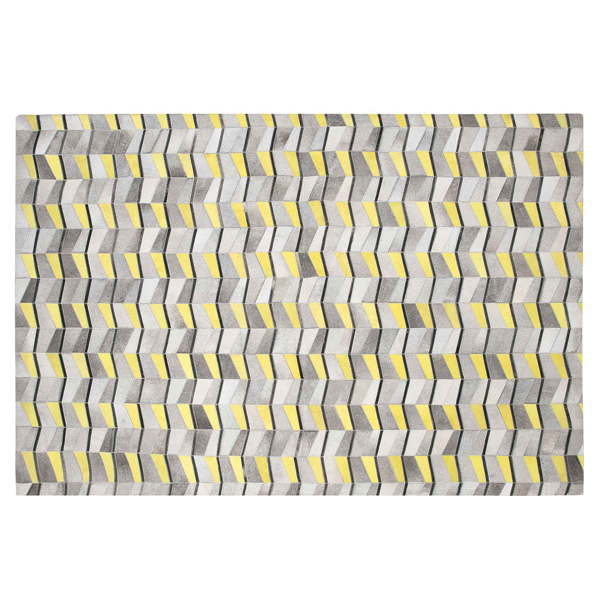 Beliani Area Rug Grey with Yellow Leather 140 x 200 cm Rectangular Patchwork Handcrafted