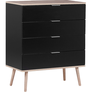 Beliani Chest of Drawers Black Sideboard with 4 Drawers 93 x 79 cm Living Room Bedroom Hallway Storage Cabinet Scandinavian Style Material:MDF Size:40x93x79