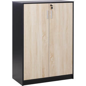 Beliani Storage Cabinet Light Wood with Black Particle Board Locker with 3 Shelves 2 Door Home Office Modern Material:Particle Board Size:40x117x80