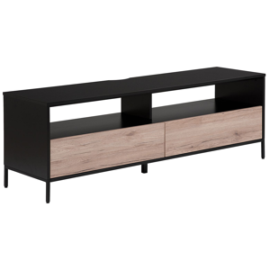 Beliani TV Stand Light Wood with Black for up to 70ʺ TV Media Unit with 2 Drawers Shelves Material:Chipboard Size:42x52x150