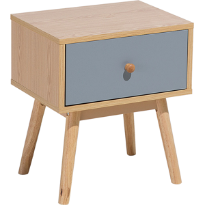 Beliani Bedside Table Nightstand Light Wood with Grey 1 Drawer Manufactured Wood Scandinavian Design Material:Chipboard Size:30x45x40