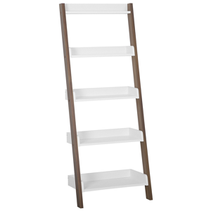 Beliani 5-Tier Ladder Bookcase Dark Wood with White Book Shelf Display Material:MDF Size:32x164x65