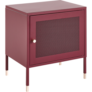 Beliani Bedside Table Dark Red Steel Powder Coated Mesh Door Nightstand Industrial Design Bedroom Storage Furniture  Material:Steel Size:35x51x45