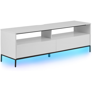 Beliani TV Stand White with LED for up to 70ʺ TV Media Unit with 2 Drawers Shelves Material:Chipboard Size:42x52x150