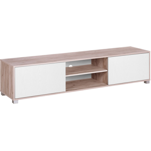 Beliani TV Stand Light Wood White Up To 81ʺ TV Recommended Cable Management 2 Shelves 2 Cabinets Minimalist Material:Particle Board Size:41x41x180